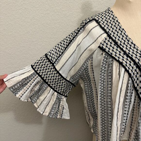 FREE PEOPLE Running On A Dream Top Womens S Multicolor Bell Sleeve Boho Peasant - Picture 6 of 13